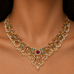 Delicate Navratan Jadua Pearl Necklace Set - Suramya