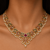 Delicate Navratan Jadua Pearl Necklace Set - Suramya