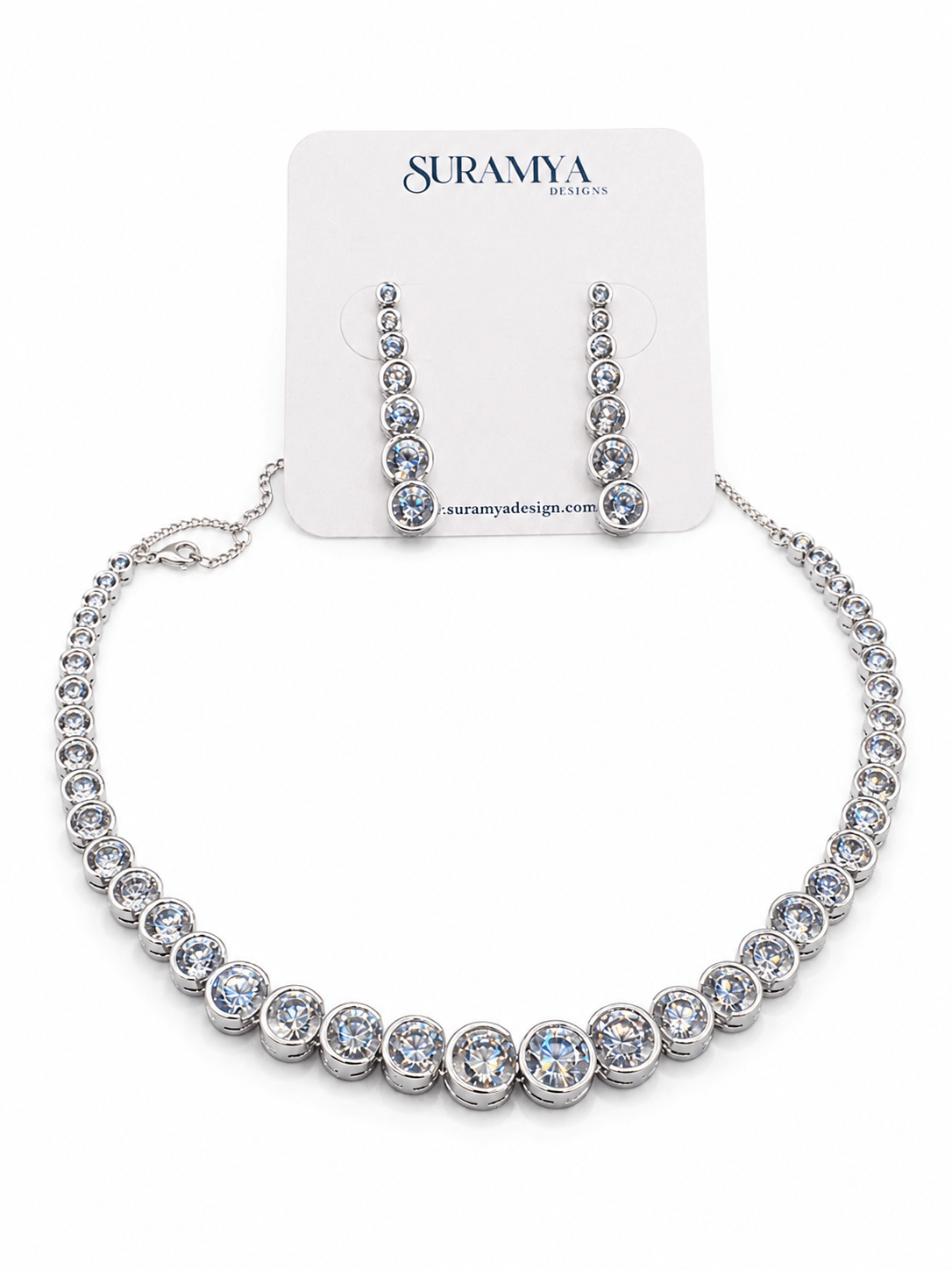 Zircon Diamond Single Line Tennis Necklace Set (Necklace & Earrings)