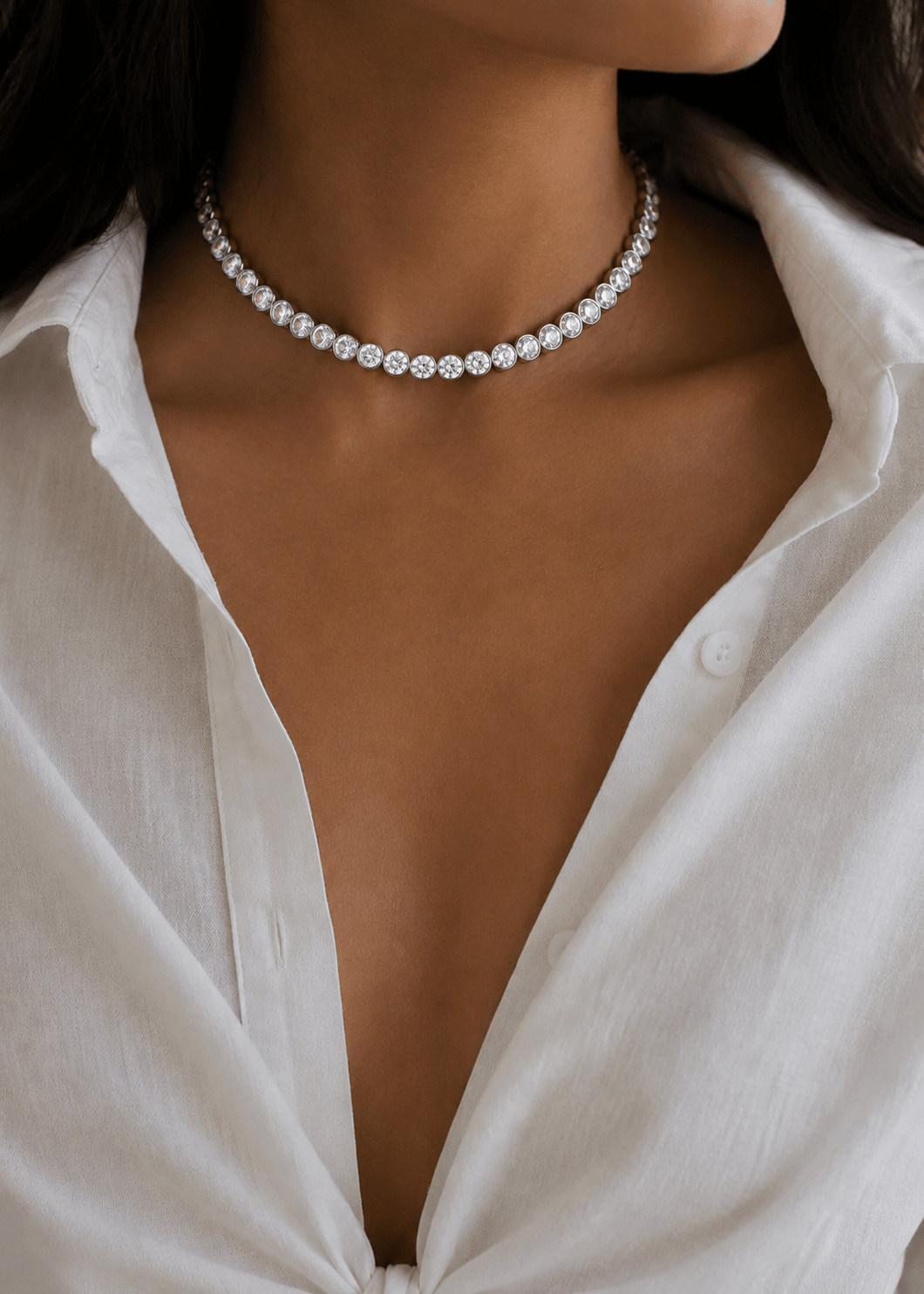 Zircon Diamond Single Line Tennis Necklace Set (Necklace & Earrings)