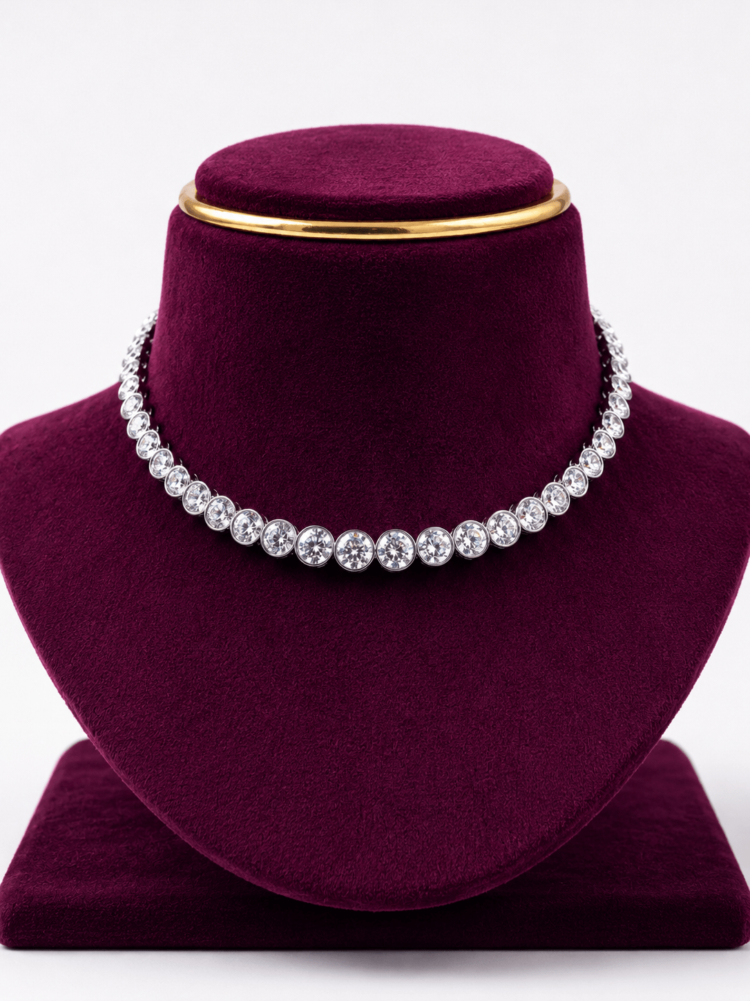 Elegant Tennis Necklace Zircon Diamond Single Line Tennis Necklace Set (Necklace & Earrings) - Suramya