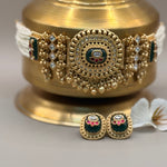 Emerald Green Kundan Ghunghroo Pearl Choker Set - Suramya