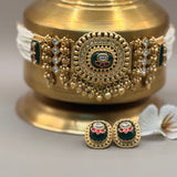Emerald Green Kundan Ghunghroo Pearl Choker Set - Suramya