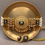 Emerald Green Kundan Ghunghroo Pearl Choker Set - Suramya