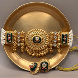 Emerald Green Kundan Ghunghroo Pearl Choker Set - Suramya