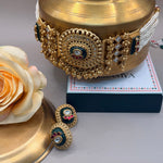 Emerald Green Kundan Ghunghroo Pearl Choker Set - Suramya
