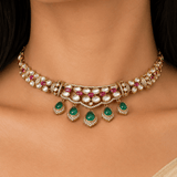 Emerald Green Kundan Polki Choker Set - Suramya