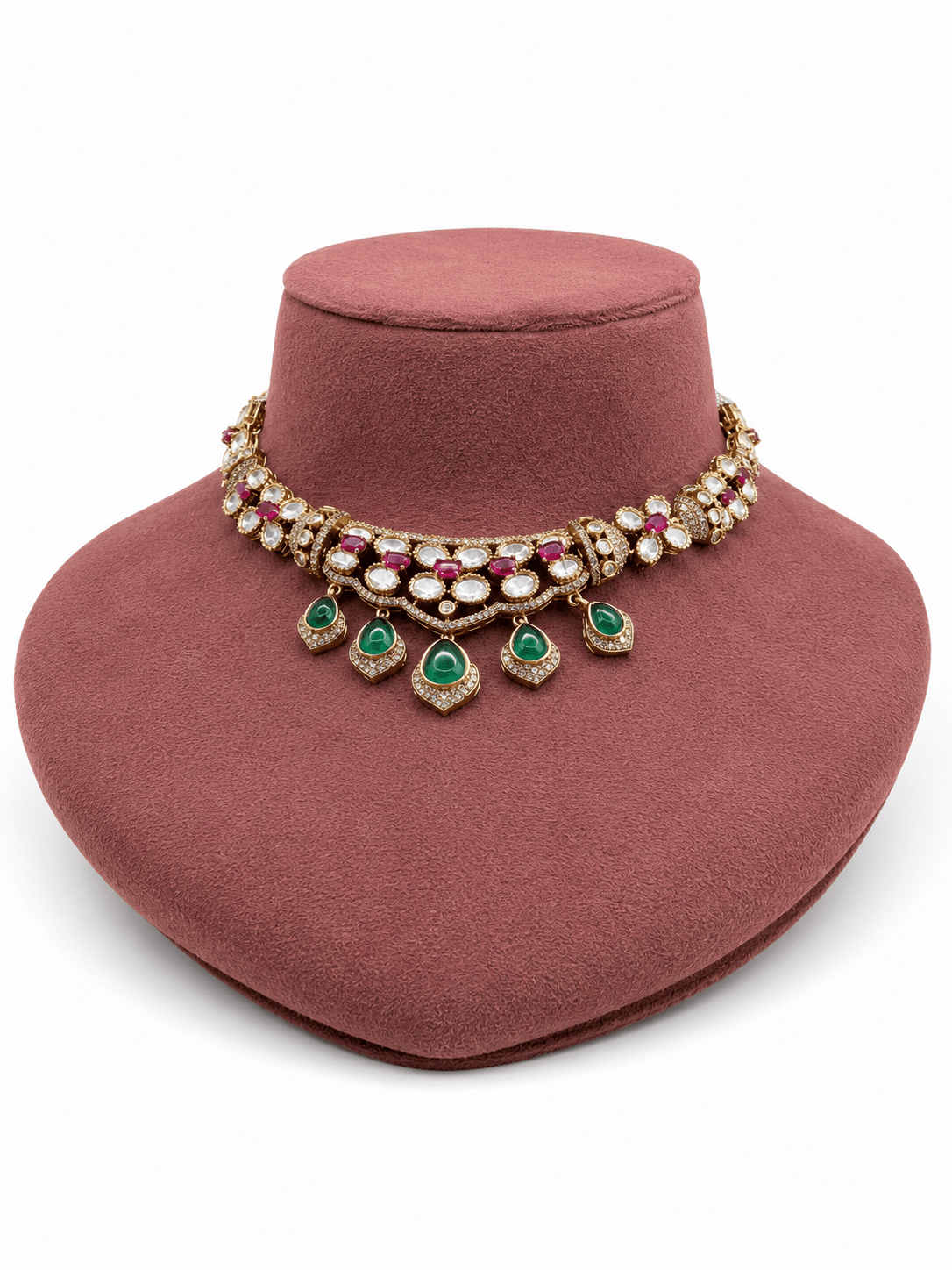 Emerald Green Kundan Polki Choker Set - Suramya