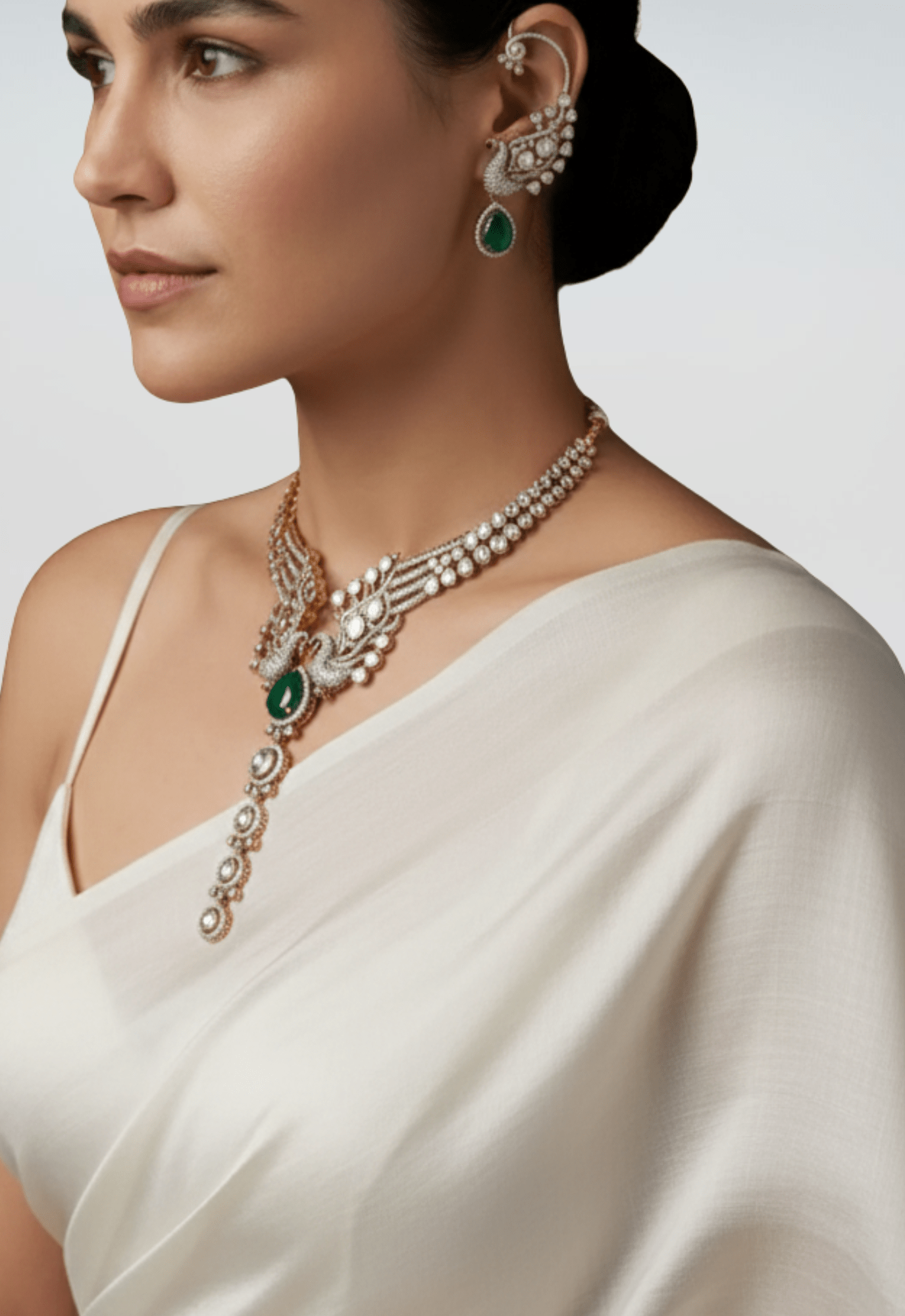 Emerald Pearl Kundan Choker Set - Suramya