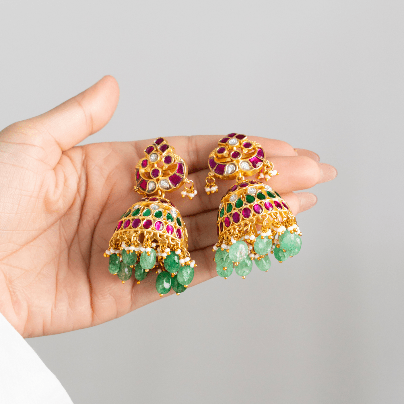 Emerald & Ruby Jhumka Earrings - Suramya