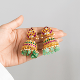 Emerald & Ruby Jhumka Earrings - Suramya