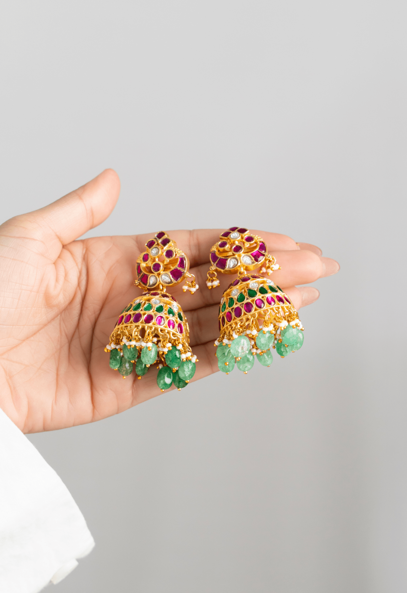 Emerald & Ruby Jhumka Earrings - Suramya