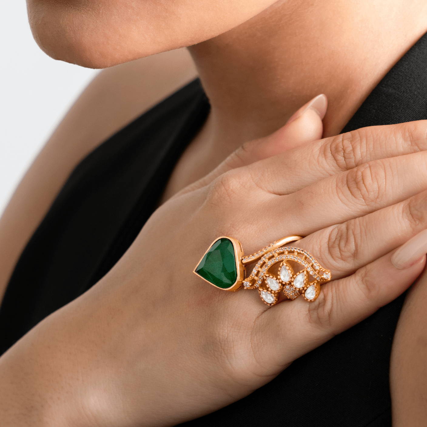 Emerald Wave Statement Ring - Suramya