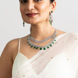 Evara Emerald Drop Diamond-Finish Necklace Set - Suramya