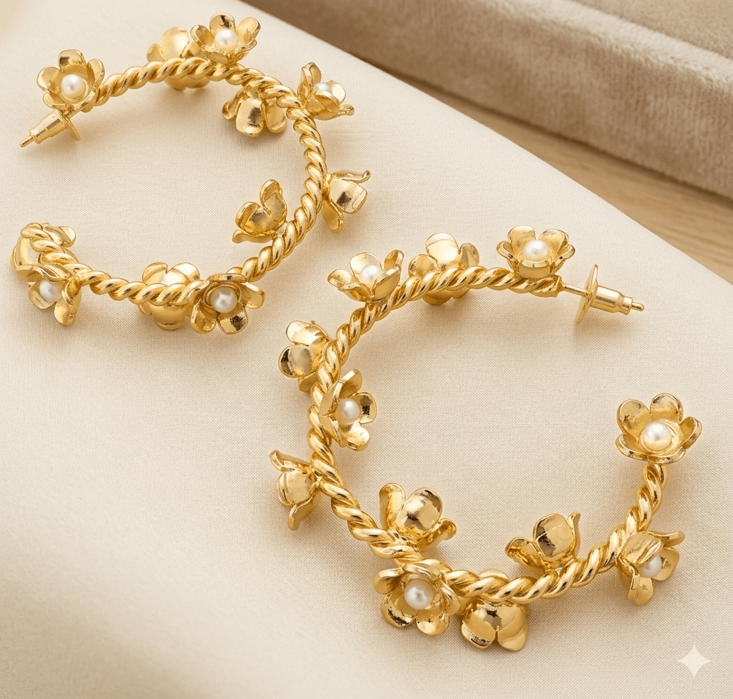Floral Pearl Hoops - Suramya