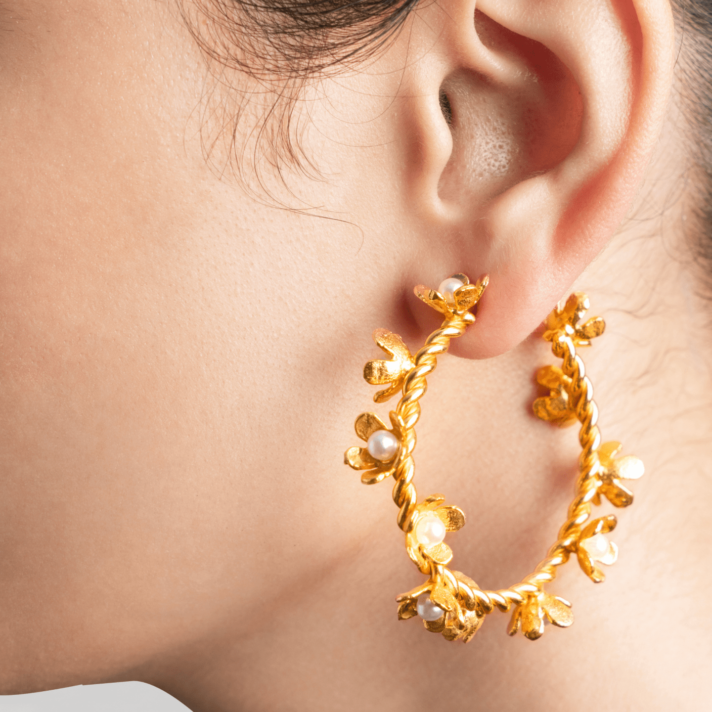 Floral Pearl Hoops - Suramya