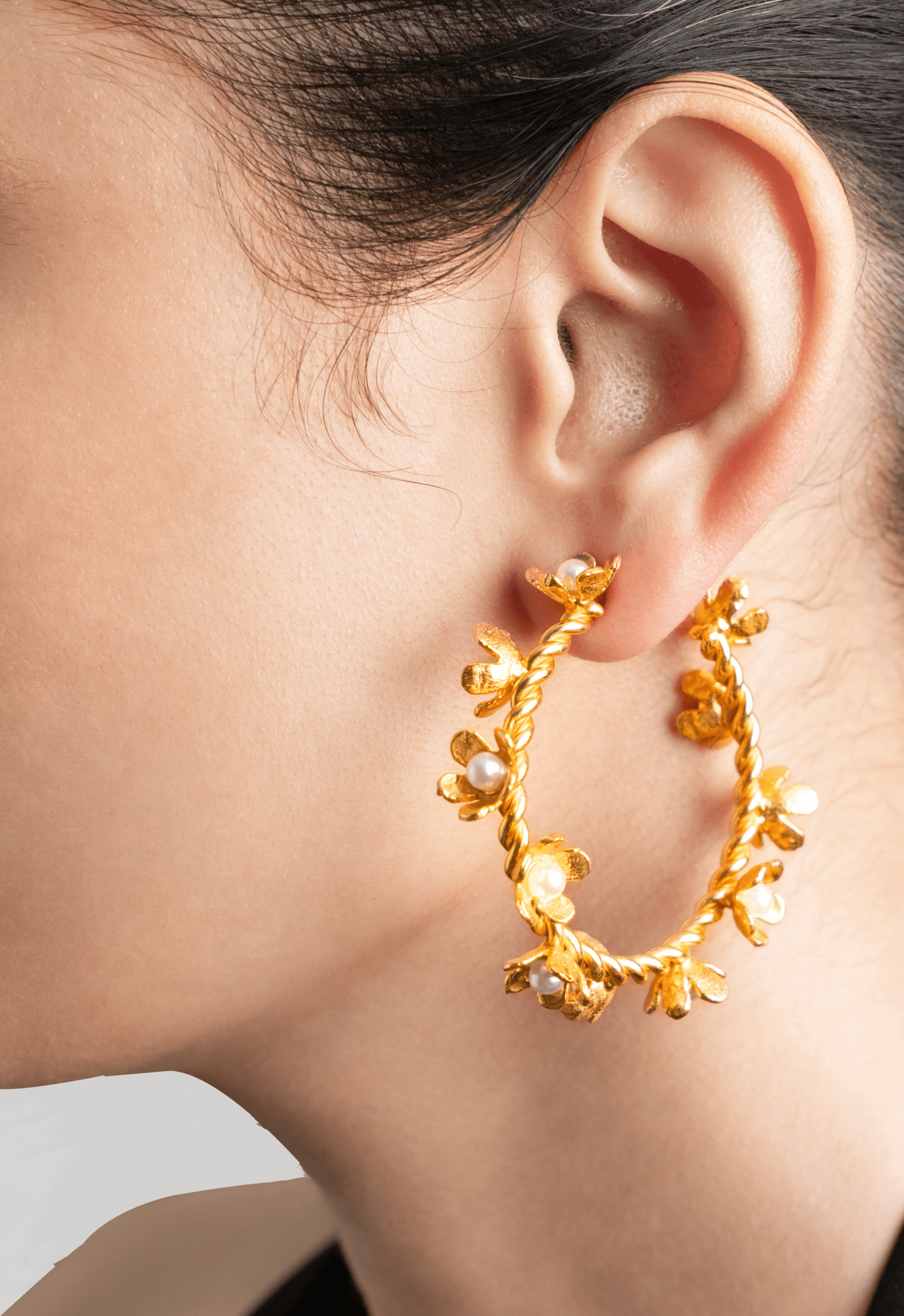 Floral Pearl Hoops - Suramya