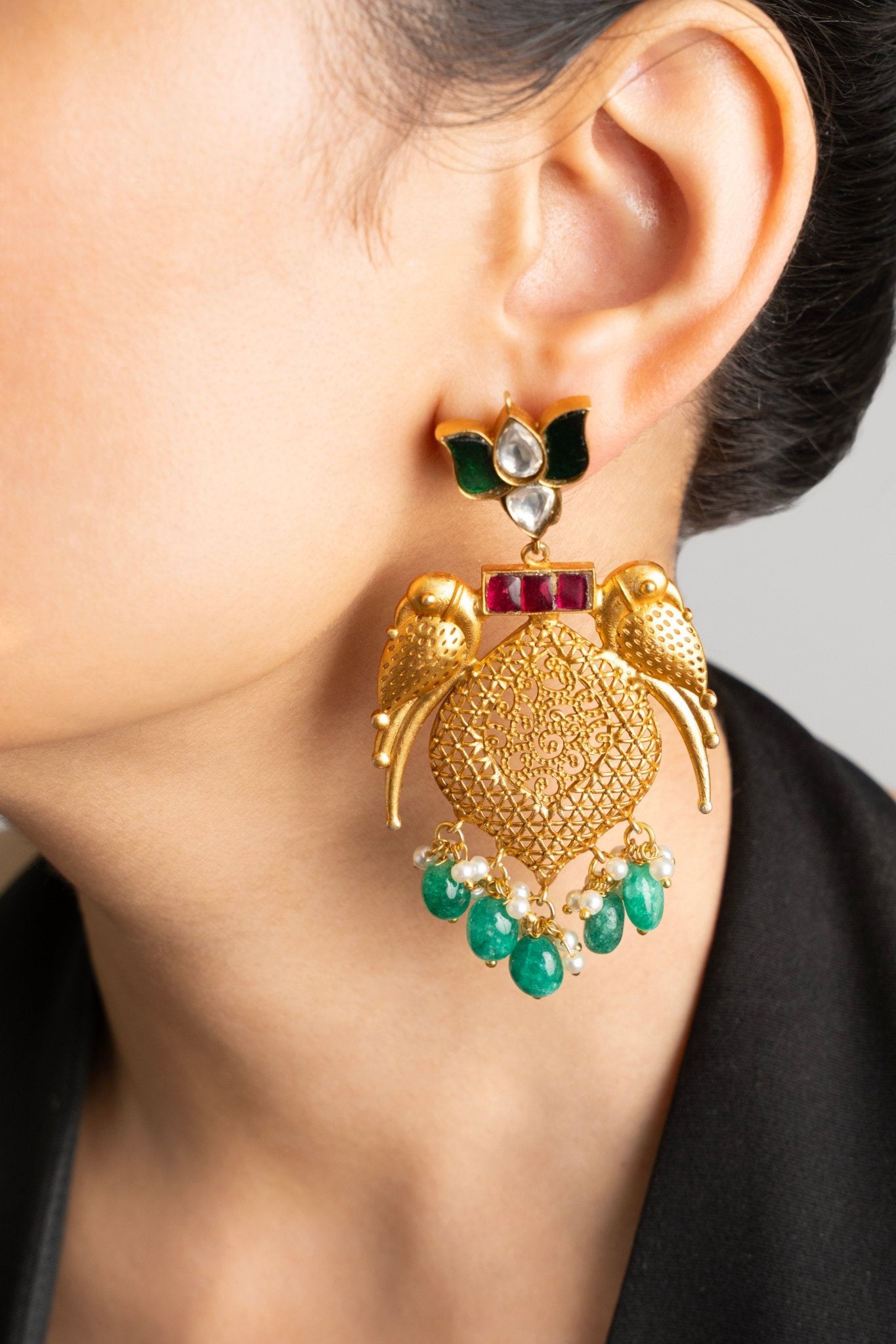 Garud Kamal statement earrings - Suramya