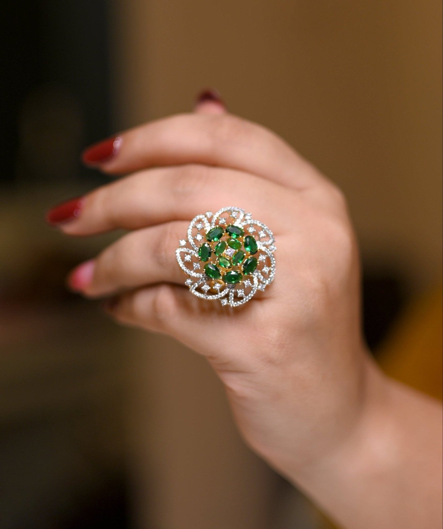 Green Majesty Bloom Ring - Suramya
