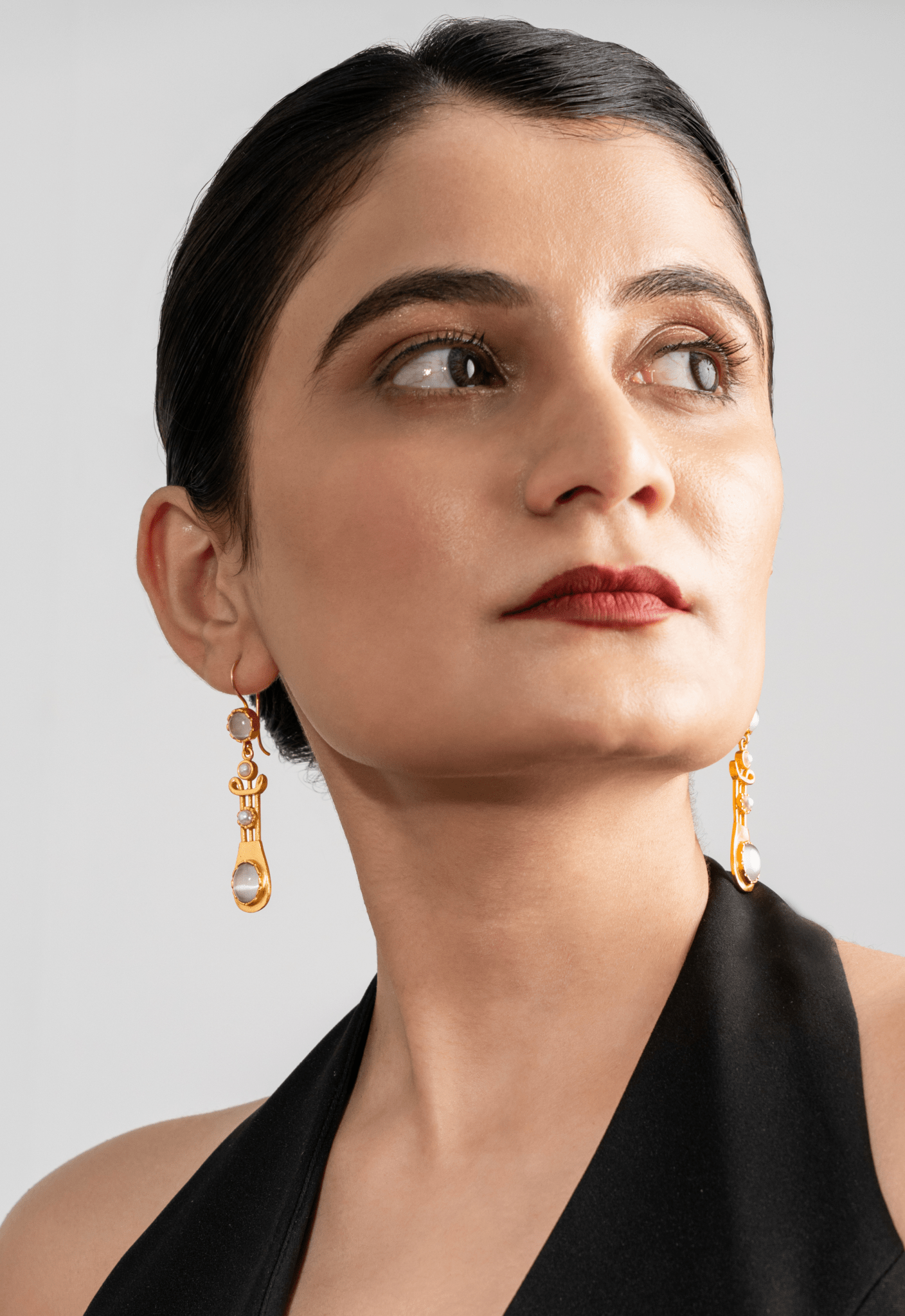 Grey double drop earrings - Suramya