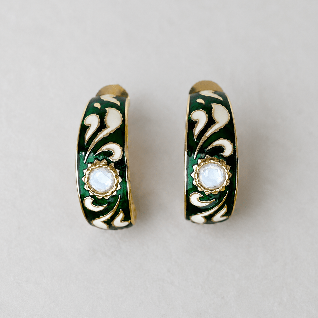 Heritage Meenakari Green Hoops - Suramya Designs