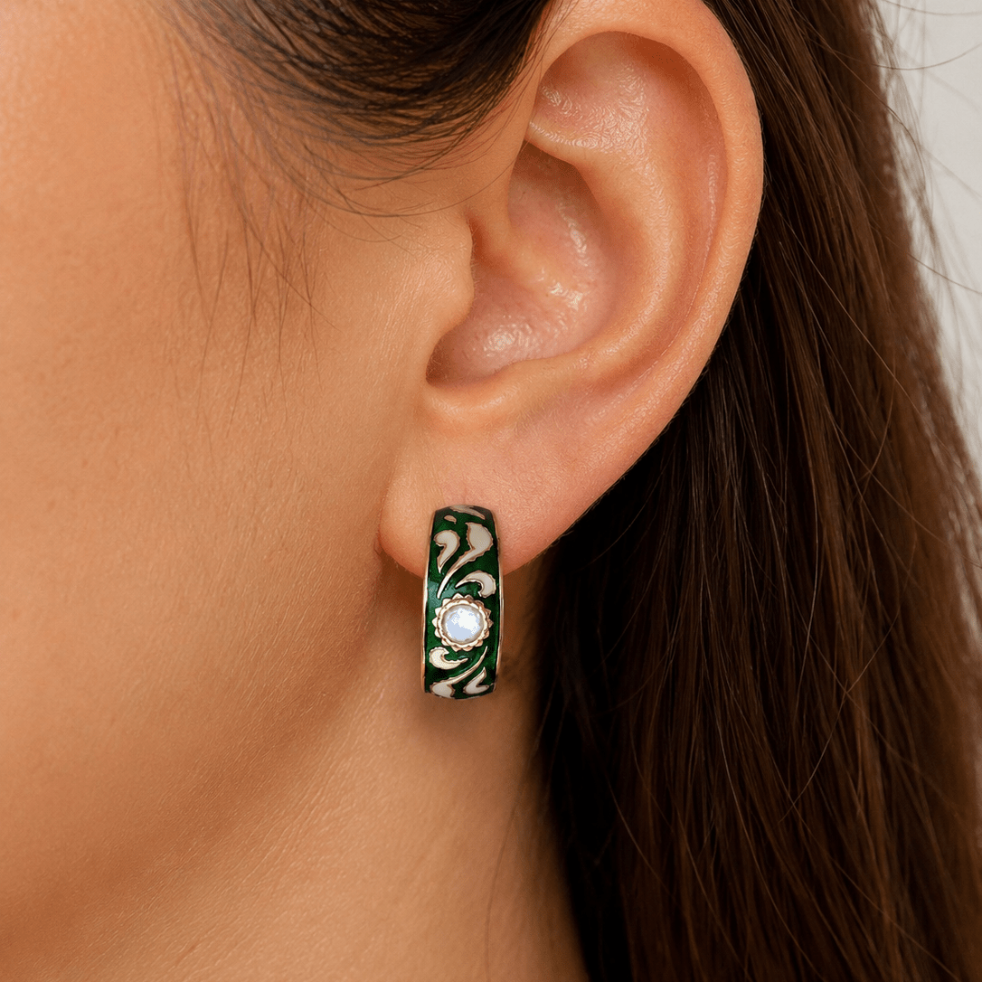 Heritage Meenakari Green Hoops - Suramya Designs