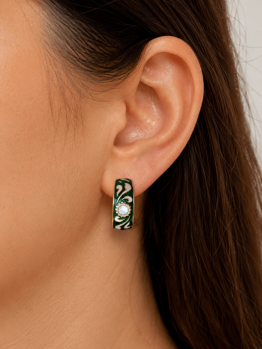 Heritage Meenakari Green Hoops - Suramya Designs