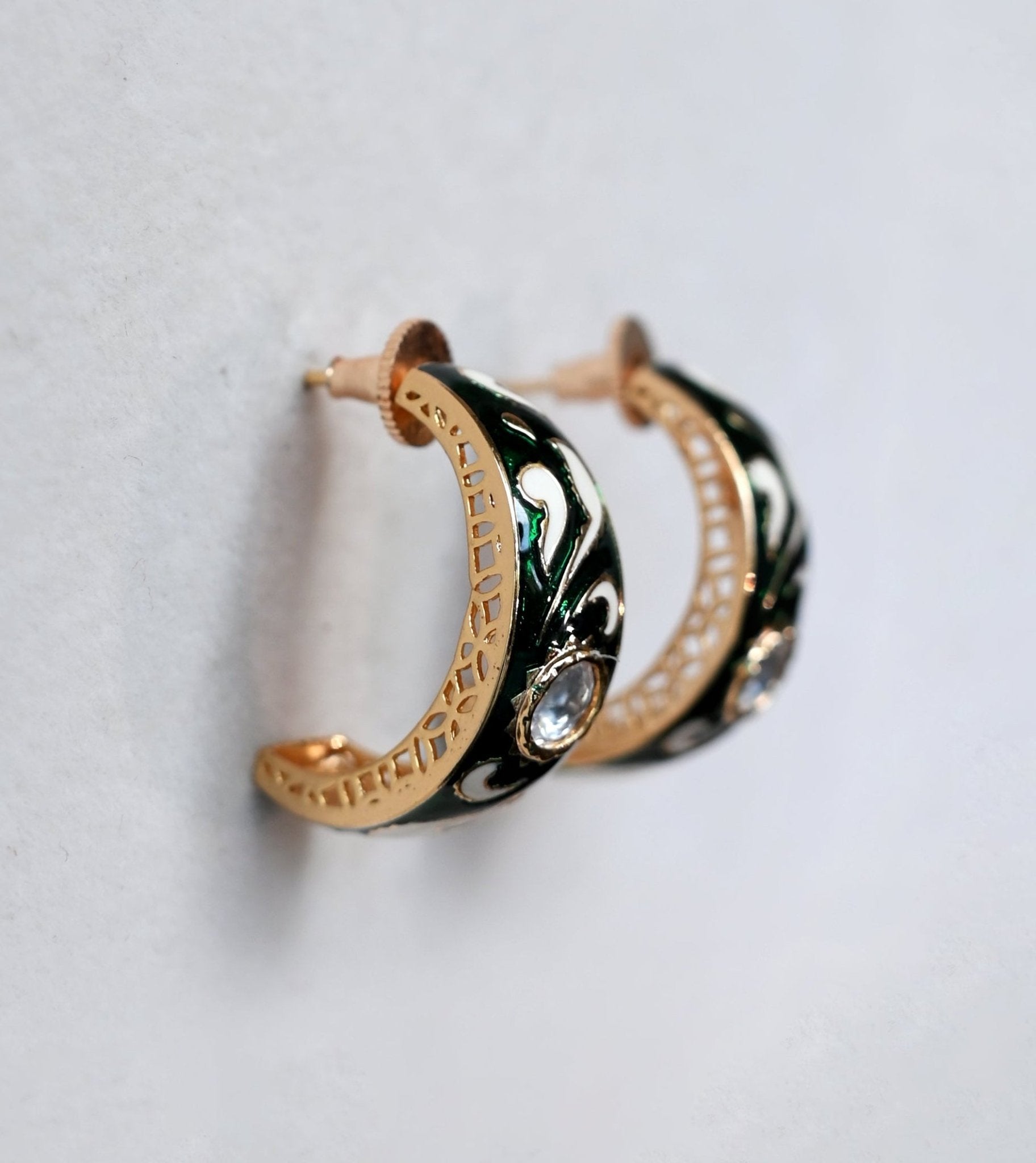 Heritage Meenakari Green Hoops - Suramya