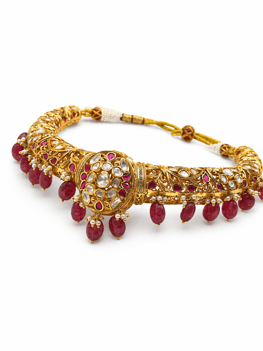 Heritage Ruby Kundan Hasli Choker Set - Suramya Designs