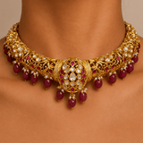 Heritage Ruby Kundan Hasli Choker Set - Suramya Designs