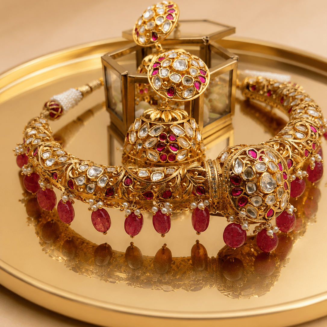 Heritage Ruby Kundan Hasli Choker Set - Suramya Designs