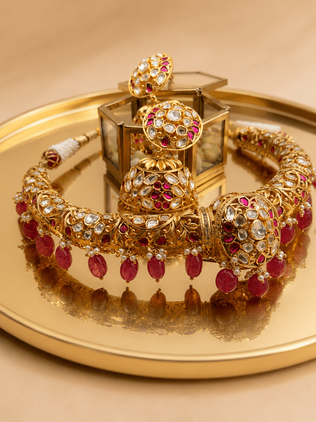 Heritage Ruby Kundan Hasli Choker Set - Suramya Designs
