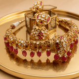 Heritage Ruby Kundan Hasli Choker Set - Suramya Designs