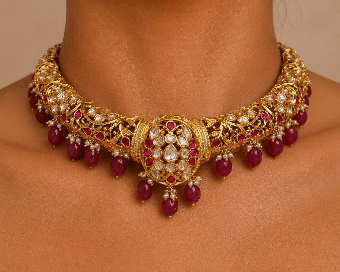 Heritage Ruby Kundan Hasli Choker Set - Suramya