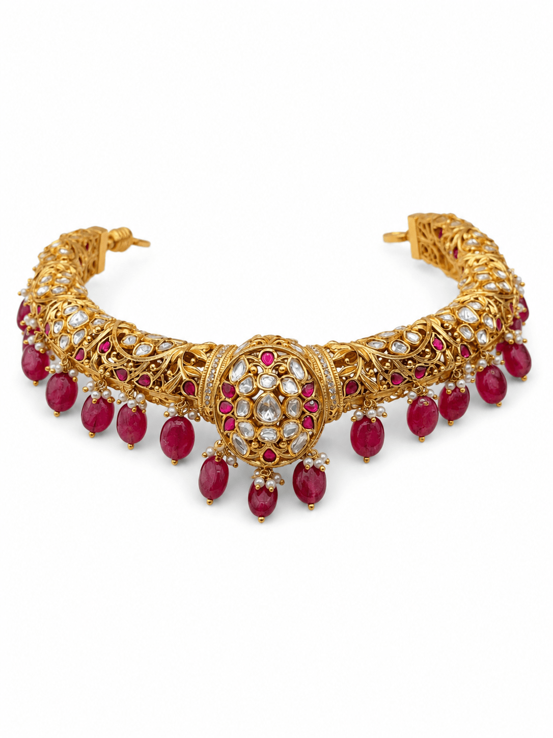 Heritage Ruby Kundan Hasli Choker Set - Suramya Designs