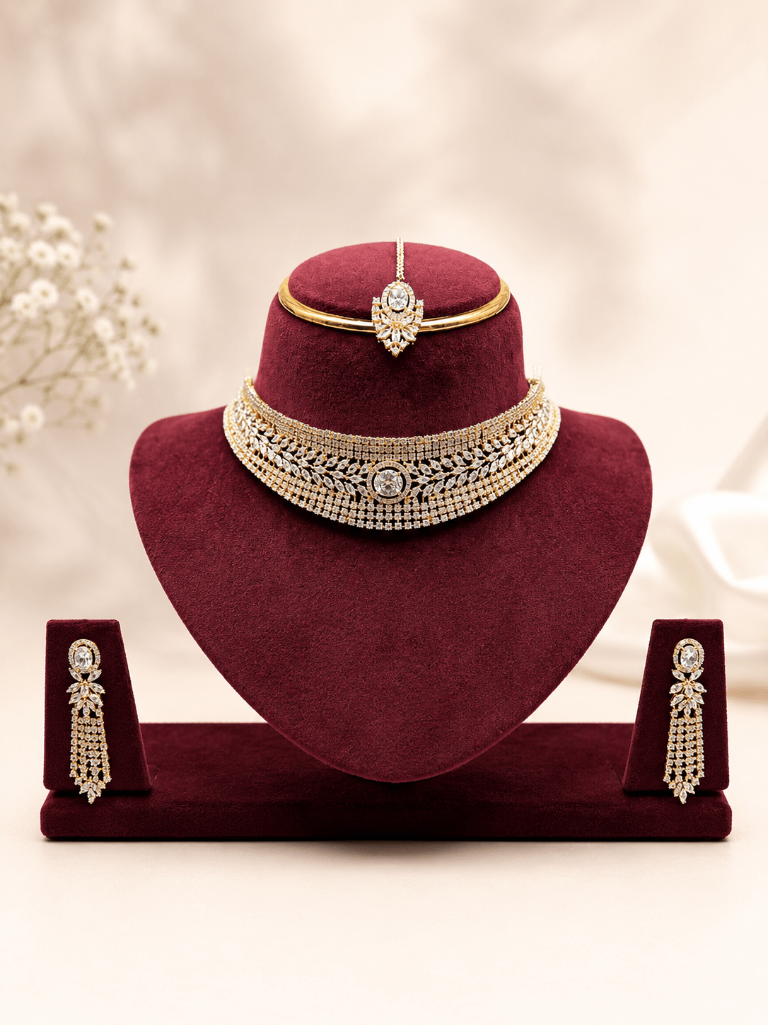 Zircon Detailed Grand Choker Necklace Set (Necklace & Earrings)