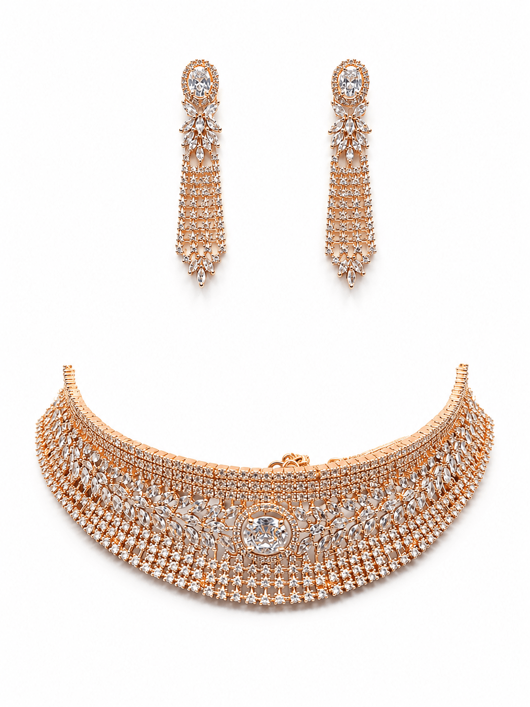 Zircon Detailed Grand Choker Necklace Set (Necklace & Earrings)