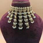 Jadau White AD Pearl Tassel Choker Necklace Set - Suramya