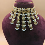 Jadau White AD Pearl Tassel Choker Necklace Set - Suramya