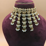 Jadau White AD Pearl Tassel Choker Necklace Set - Suramya