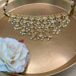 Jadau White AD Pearl Tassel Choker Necklace Set - Suramya