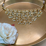 Jadau White AD Pearl Tassel Choker Necklace Set - Suramya