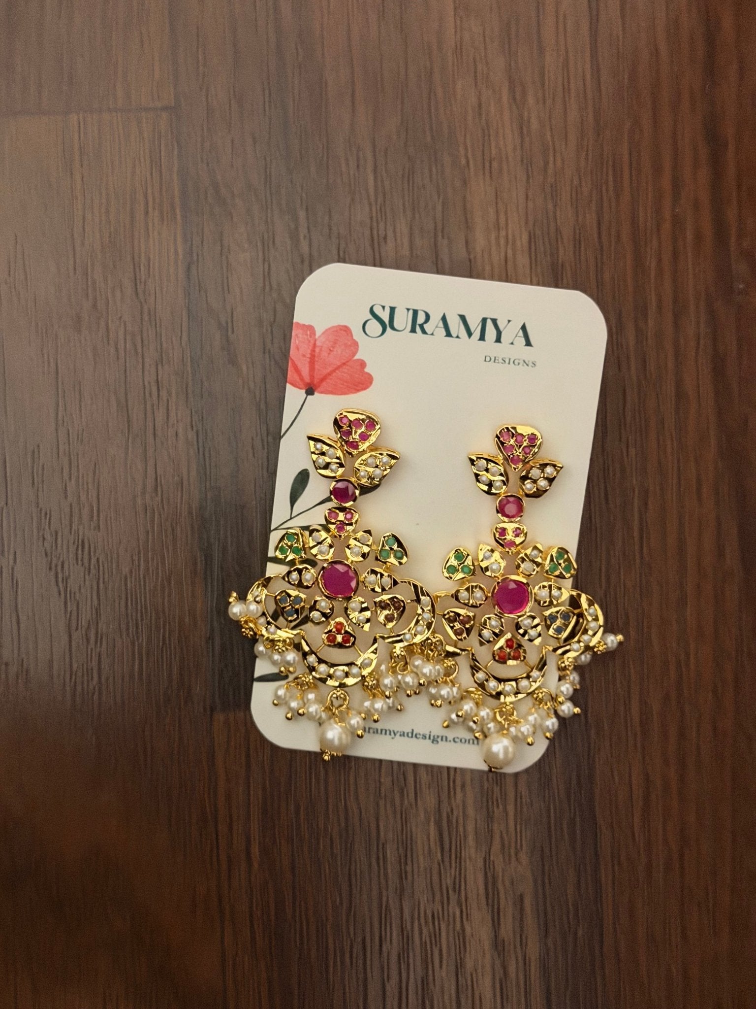 Jadua Navratan Floral Motif Pearl Choker Necklace - Suramya
