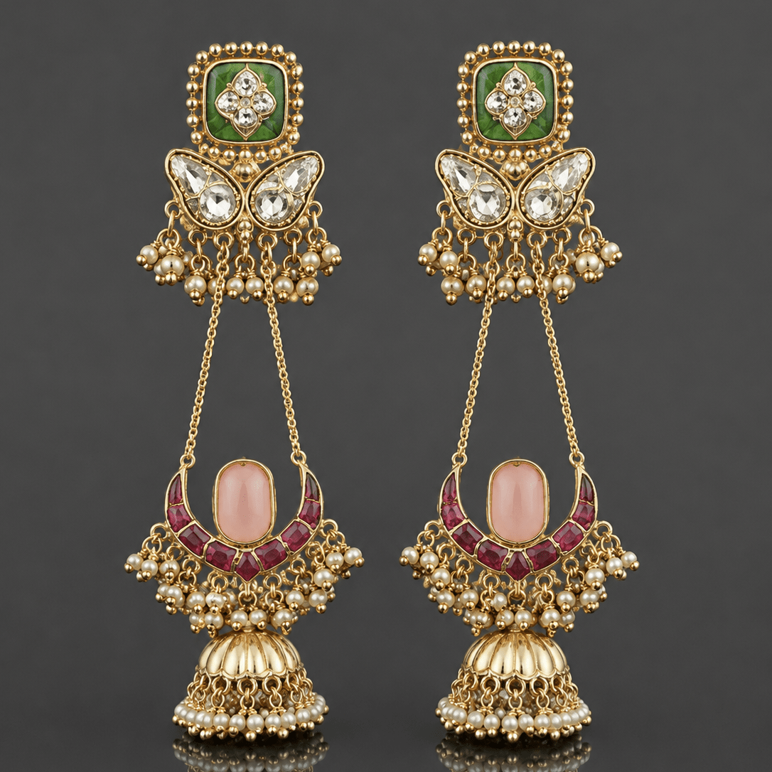 Kundan Lotus Drop Earrings - Suramya Designs