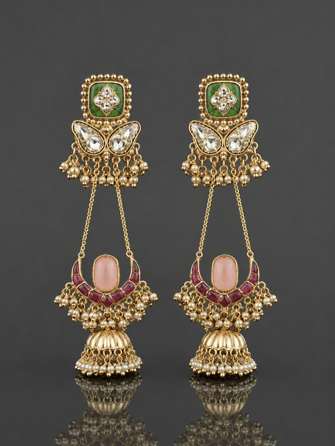 Kundan Lotus Drop Earrings - Suramya Designs