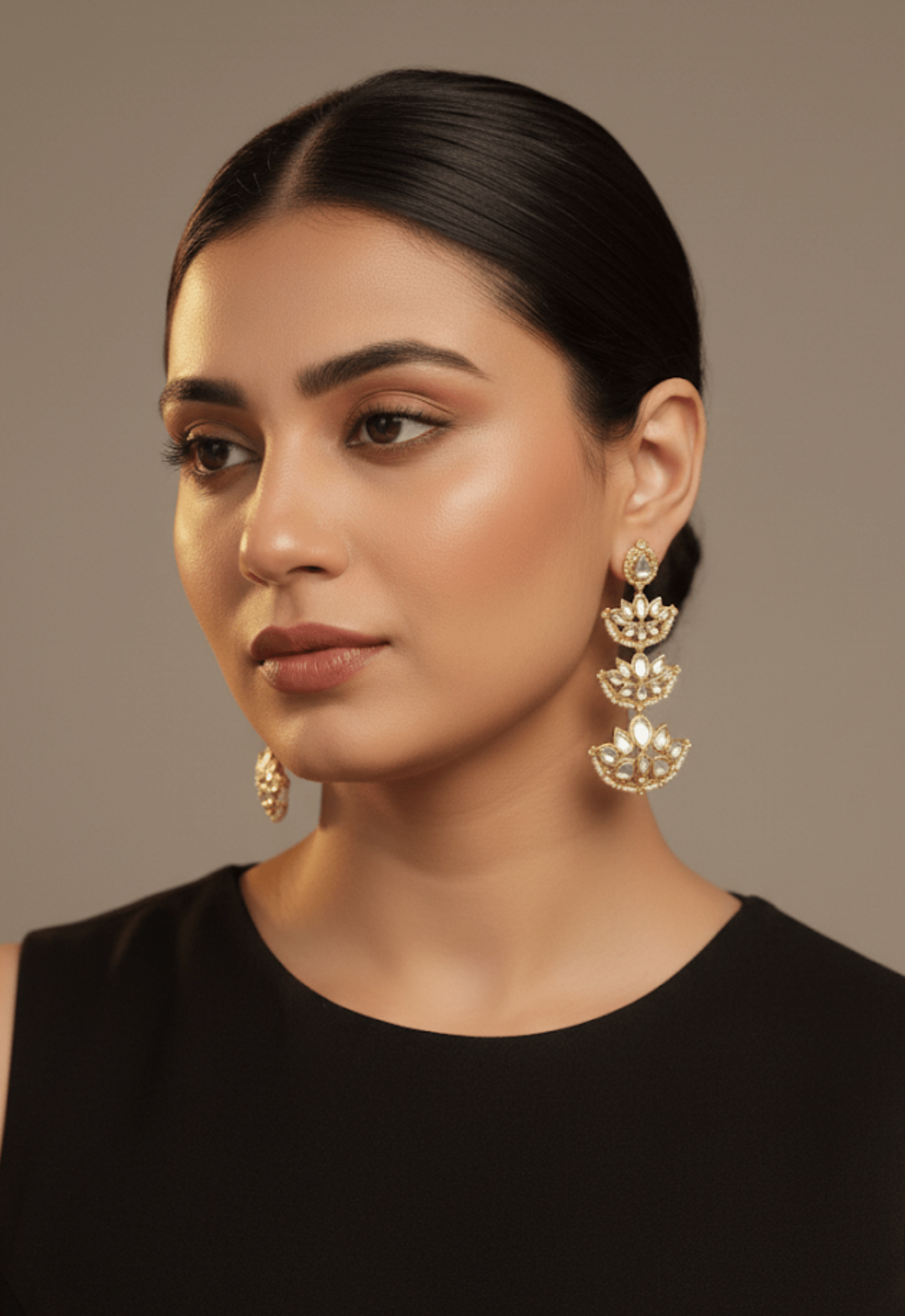 Kundan Lotus Drop Earrings - Suramya