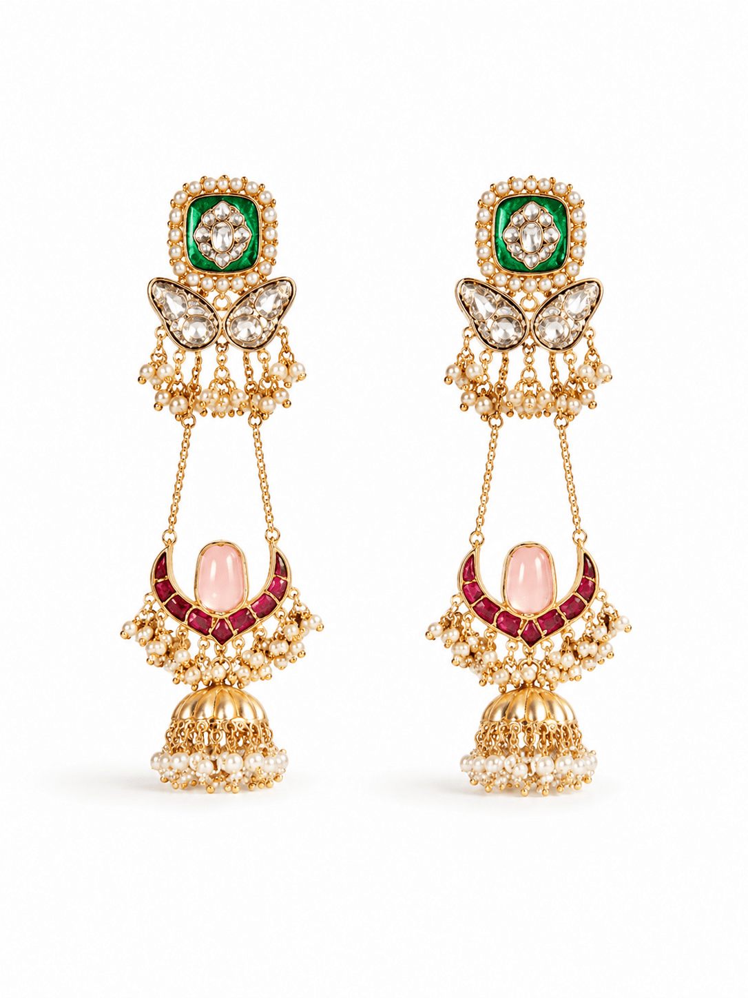 Kundan Lotus Drop Earrings - Suramya Designs