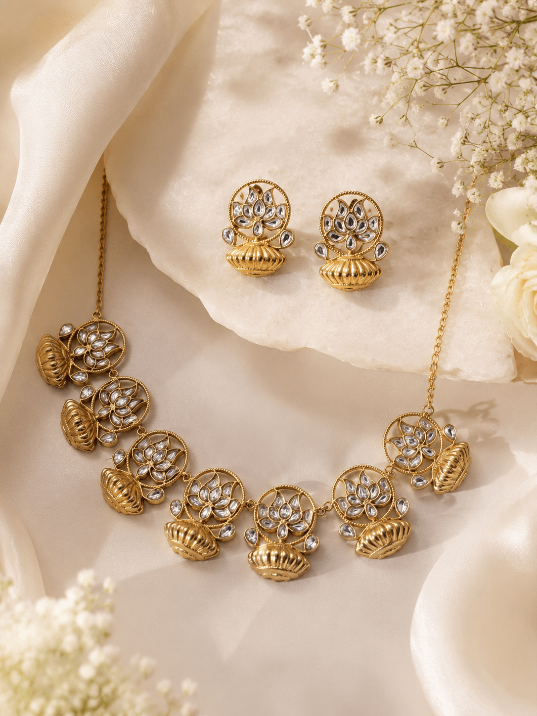 Lotus necklace Necklace Set (Necklace & Earrings) - Suramya