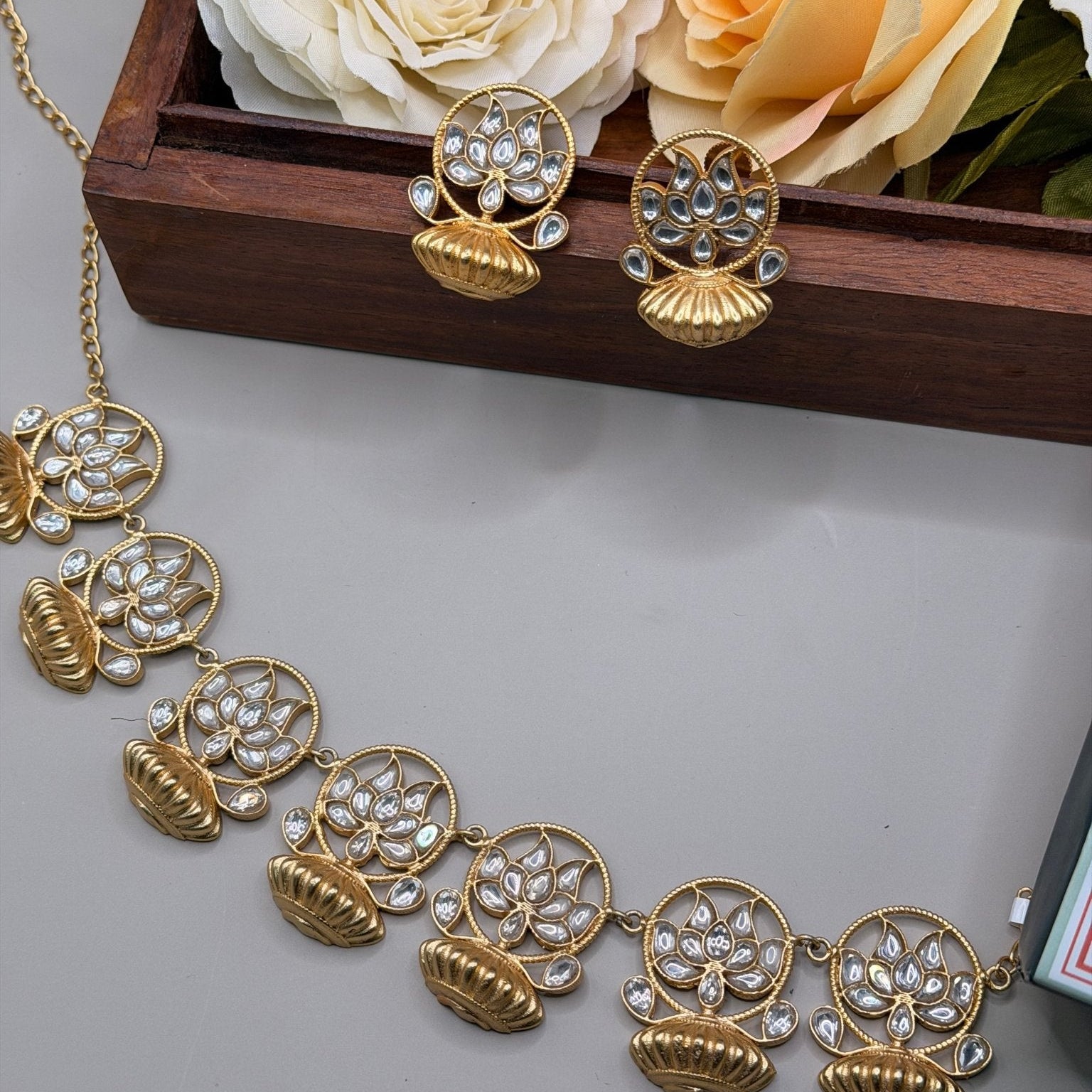 Lotus necklace Necklace Set (Necklace & Earrings) - Suramya