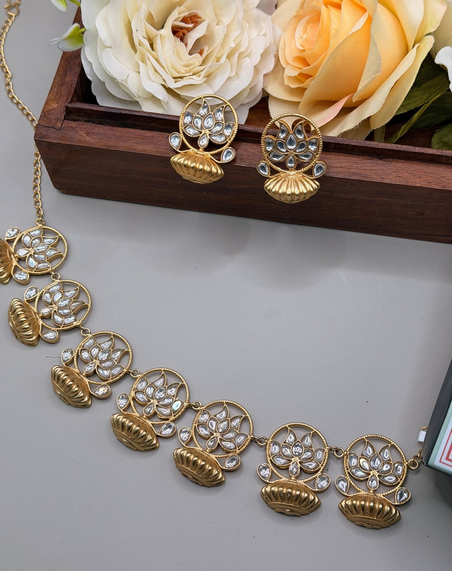 Lotus necklace Necklace Set (Necklace & Earrings) - Suramya